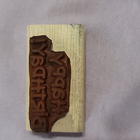 Happy Birthday Phrase Wooden Rubber Stamp - Picture 2 of 3